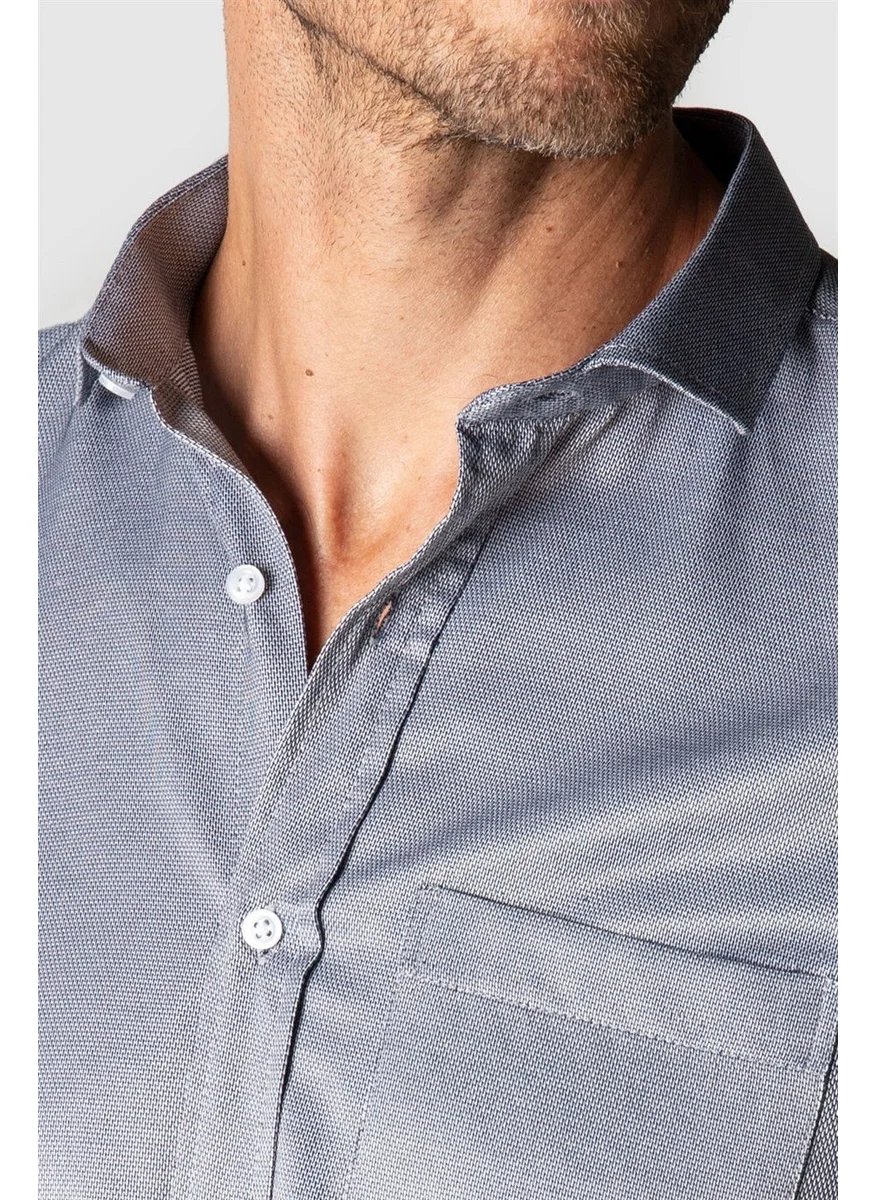 Tudors Classic Fit Long Sleeve Cotton Easy Iron Dobby Men's Grey Shirt