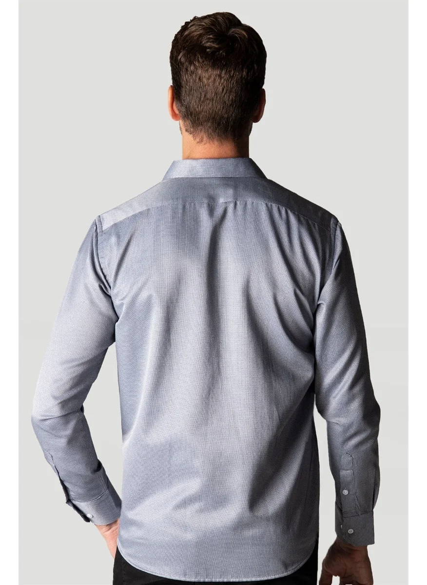 Tudors Classic Fit Long Sleeve Cotton Easy Iron Dobby Men's Grey Shirt