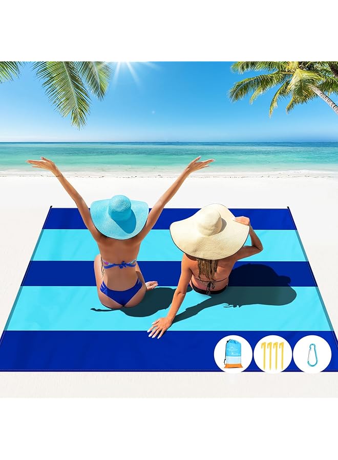 erorex Beach Blanket 78''×81'' 4-7 Adults Oversized Lightweight Waterproof Sandproof Large Picnic Mat for Travel Camping Hiking Picnic，Cozy& Chic, 4 Stakes&1 Travel Bag, 1 carabiner - Image 1