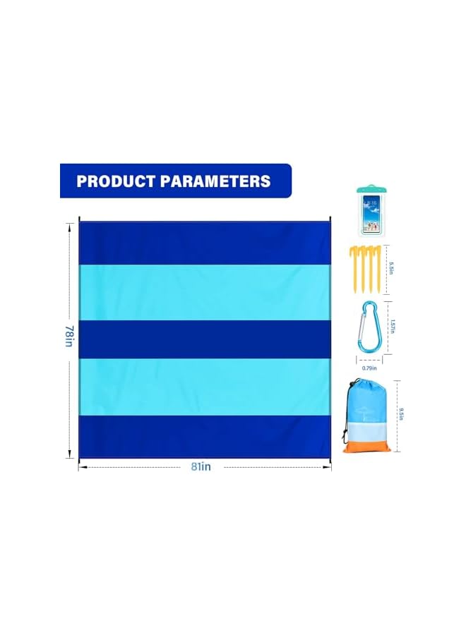erorex Beach Blanket 78''×81'' 4-7 Adults Oversized Lightweight Waterproof Sandproof Large Picnic Mat for Travel Camping Hiking Picnic，Cozy& Chic, 4 Stakes&1 Travel Bag, 1 carabiner - Image 2