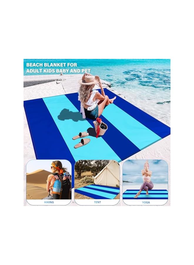 erorex Beach Blanket 78''×81'' 4-7 Adults Oversized Lightweight Waterproof Sandproof Large Picnic Mat for Travel Camping Hiking Picnic，Cozy& Chic, 4 Stakes&1 Travel Bag, 1 carabiner - Image 5