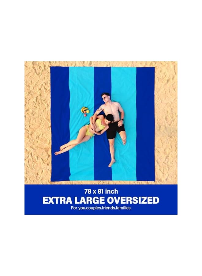 erorex Beach Blanket 78''×81'' 4-7 Adults Oversized Lightweight Waterproof Sandproof Large Picnic Mat for Travel Camping Hiking Picnic，Cozy& Chic, 4 Stakes&1 Travel Bag, 1 carabiner - Image 3