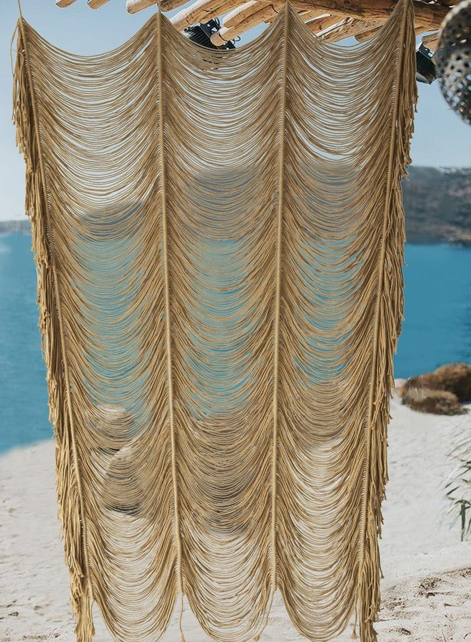 Flber Macrame Curtain Boho Curtain Doorway Window Wall Decor Fiber Yarn Art Handwoven Wall Hanging Art Craftsmanship Home Door Bedroom Wedding Backdrop Arch,Closet Room Divider 59" W x 75" H (1 Panel,Khaki) - Image 4
