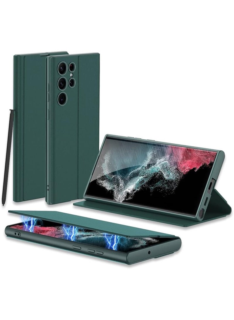 جولدن ماسك لهاتف سامسونج S23 الترا بغلاف من الجلد - (اخضر)