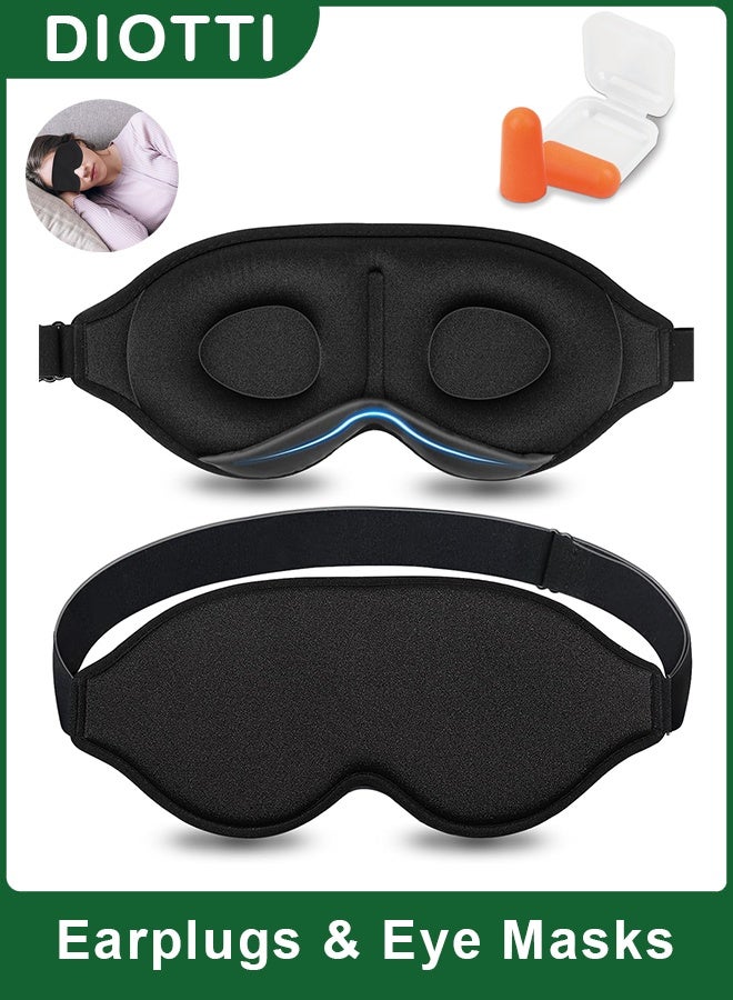 DIOTTI 2-Pack 3D Contoured Eye Masks & 1 Pair Ultra-Soft Foam Earplugs Sleep Set, Light-Blocking Sleep Masks and 37dB Noise-Reducing Ear Plugs for Deep, Comfortable Rest Anywhere - Image 1