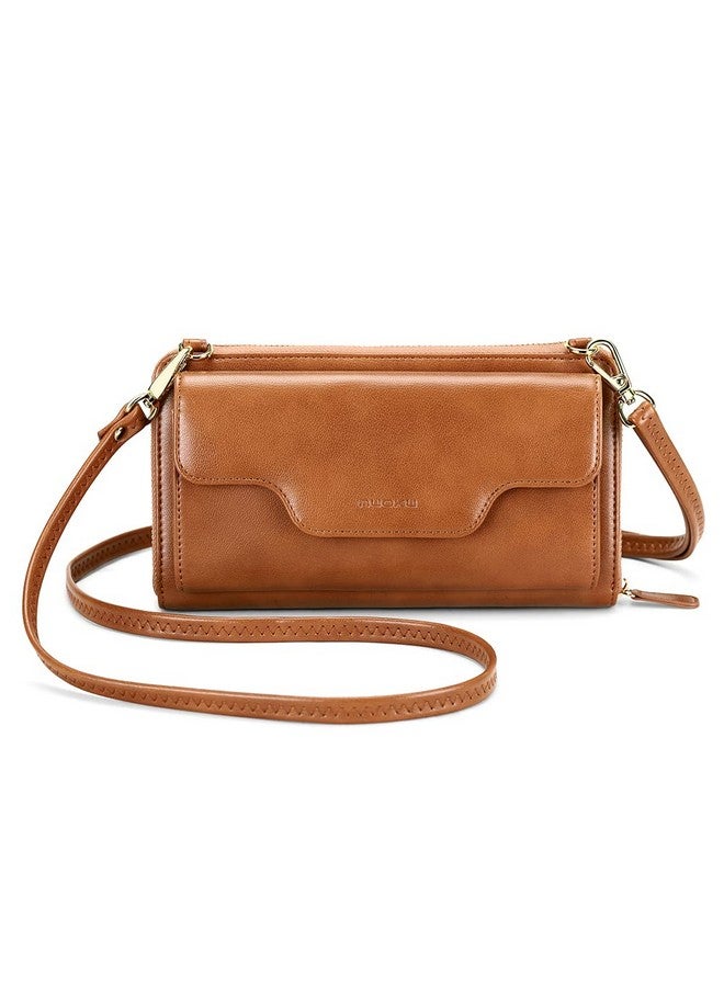 Nuoku Crossbody Bags For Women Wristlet Cell Phone Rfid Wallet For Women Small Clutch Purses Brown - Image 1