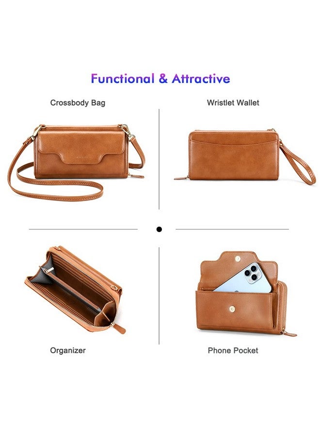 Nuoku Crossbody Bags For Women Wristlet Cell Phone Rfid Wallet For Women Small Clutch Purses Brown - Image 3