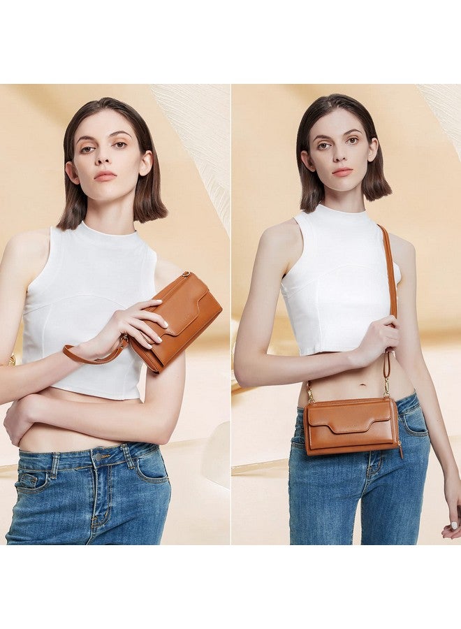 Nuoku Crossbody Bags For Women Wristlet Cell Phone Rfid Wallet For Women Small Clutch Purses Brown - Image 2