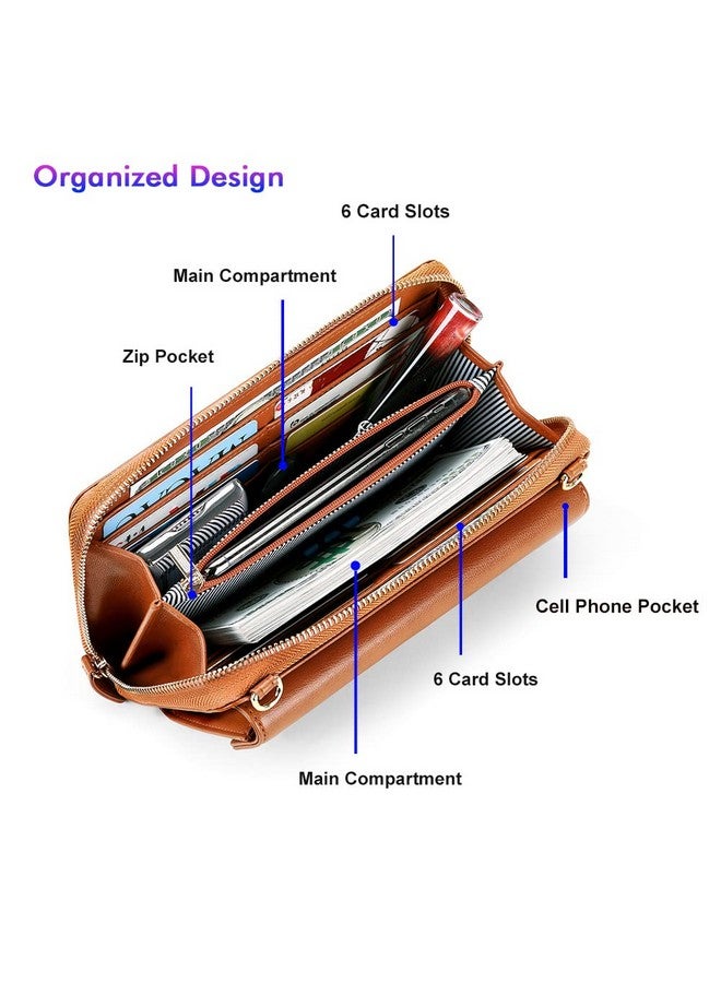 Nuoku Crossbody Bags For Women Wristlet Cell Phone Rfid Wallet For Women Small Clutch Purses Brown - Image 4