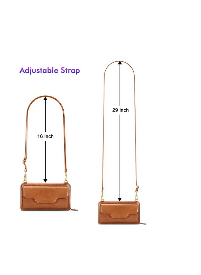Nuoku Crossbody Bags For Women Wristlet Cell Phone Rfid Wallet For Women Small Clutch Purses Brown - Image 5