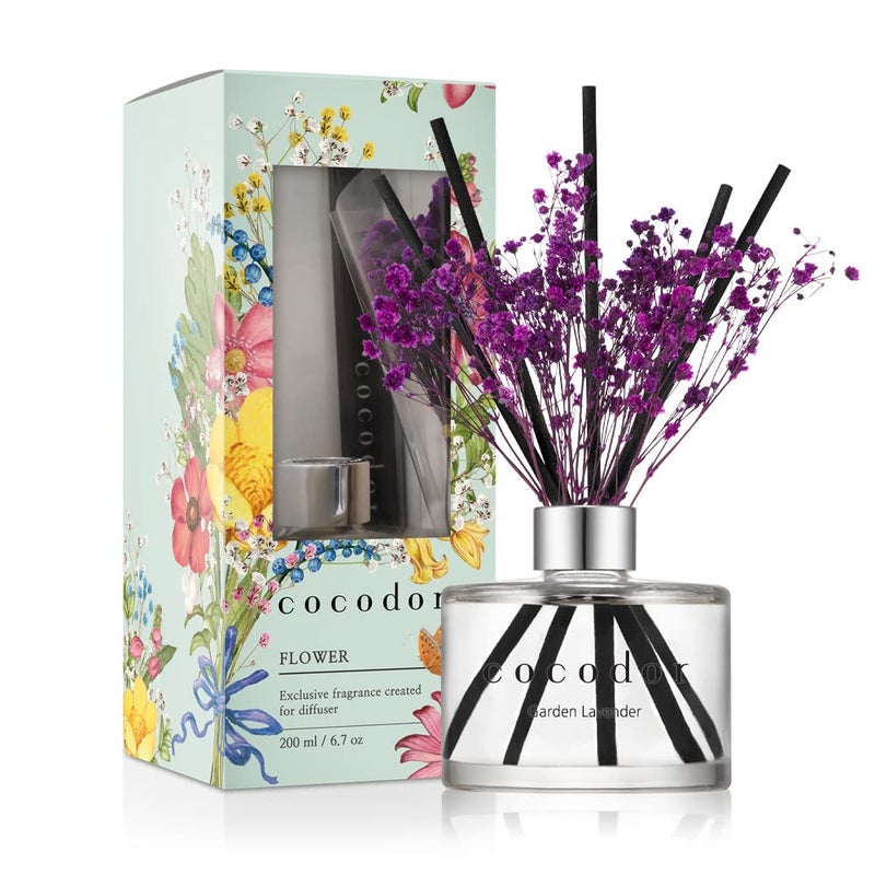 كوكودور تم الحفاظ على كوكودور زهرة حقيقية نشر القصب / حديقة اللافندر / 6.7oz (200 مل) / 1 حزمة / قصب النشر مجموعة زيت النفط ونشر القصب العصي ديكور المنزل وديكور المكتب والهدايا والهدايا - Image 2
