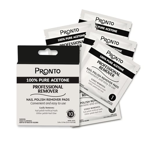 Pronto Nail Polish Remover Pads 10 Pcs Individually Wrapped Acetone Wipes Pure Acetone Wipes Remover For Salon Home Quick Polish Nail Soak Pads - Image 1