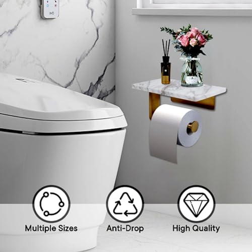 Nodafuer Toilet Paper Holder with Natural Marble Shelf for Bathroom Washroom,Wall Mounted Tissue Holder Suitable for Mega Roll (Brushed Gold, Middle 7.87 * 4.72 in) - Image 4