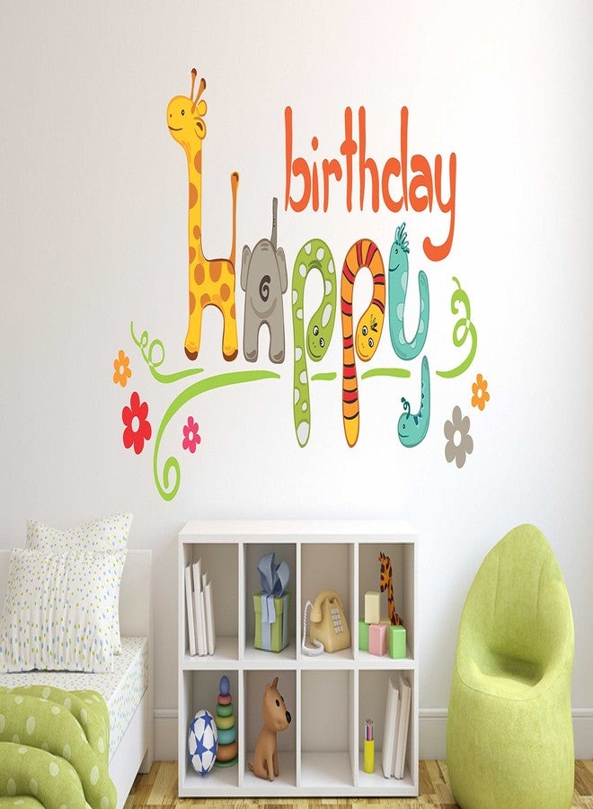 Wallstick Happy Birthday with Animals wallstickers (Vinyl 75 cm x 40 cm) - Image 1
