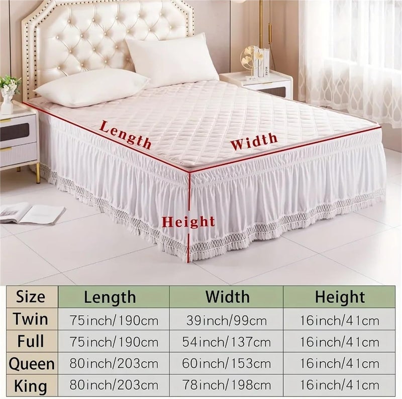 Ruffle Bed Skirt Twin/Full/Queen/King Size LaceTrimmed Elastic Wrap Around Dust Ruffles Bed Skirt with Wrinkle and Fade Resistant(Queen 153x203cm) - Image 3