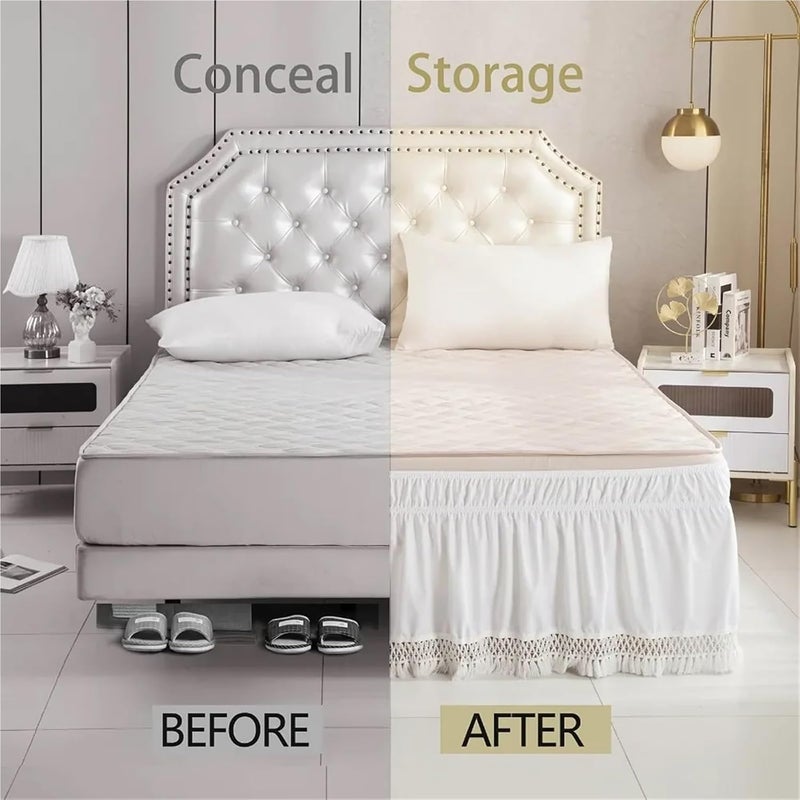 Ruffle Bed Skirt Twin/Full/Queen/King Size LaceTrimmed Elastic Wrap Around Dust Ruffles Bed Skirt with Wrinkle and Fade Resistant(Queen 153x203cm) - Image 4