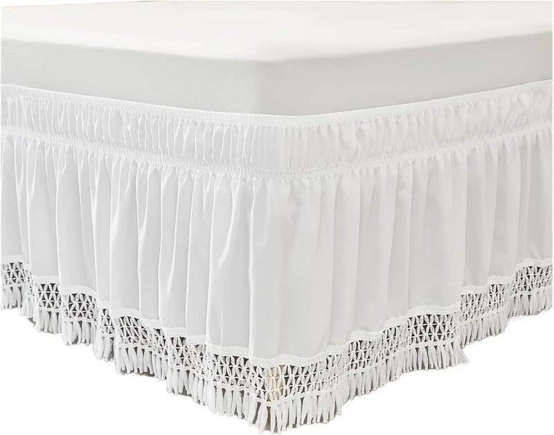 Ruffle Bed Skirt Twin/Full/Queen/King Size LaceTrimmed Elastic Wrap Around Dust Ruffles Bed Skirt with Wrinkle and Fade Resistant(Queen 153x203cm) - Image 1