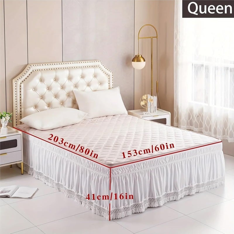 Ruffle Bed Skirt Twin/Full/Queen/King Size LaceTrimmed Elastic Wrap Around Dust Ruffles Bed Skirt with Wrinkle and Fade Resistant(Queen 153x203cm) - Image 2