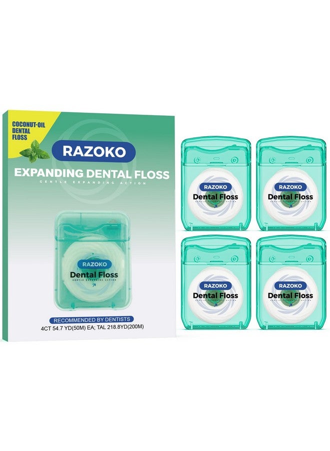 RAZOKO Coconut Oil Dental Floss Expanding Dental Floss Suitable for Wide Spaces (55 Yards, 4 Count) - Mint Flavor - Image 1