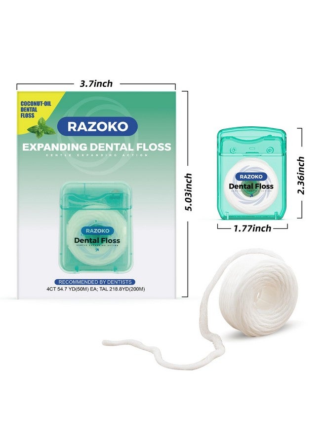 RAZOKO Coconut Oil Dental Floss Expanding Dental Floss Suitable for Wide Spaces (55 Yards, 4 Count) - Mint Flavor - Image 2
