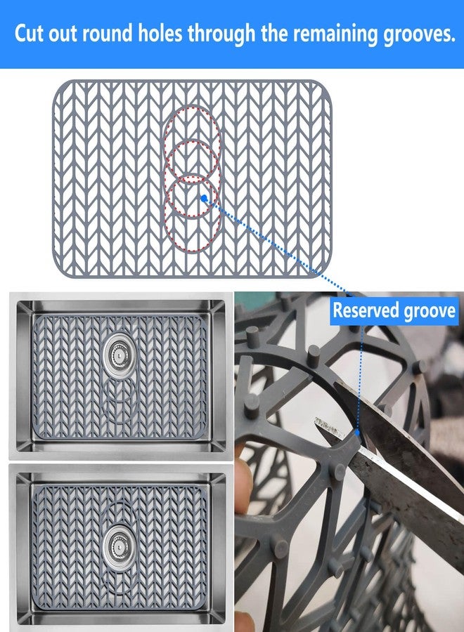 JIUBAR Sink Protectors for Kitchen Sink-24"x 12.5"Kitchen Sink Mat-Silicone Sink Mat Can be Sheared with 3 Reserved Holes-Protection of Stainless Steel Sink (Grey) - Image 2