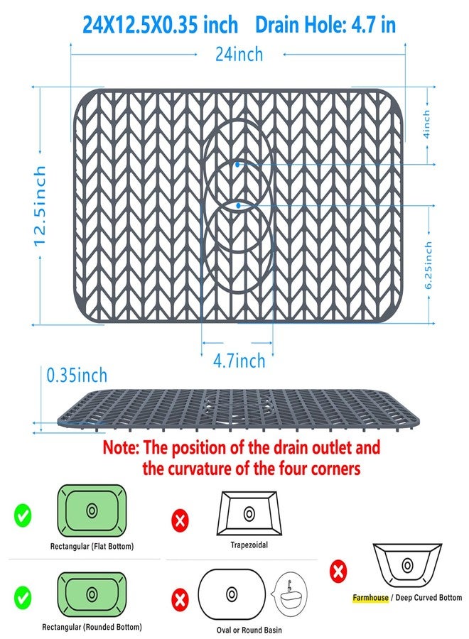 JIUBAR Sink Protectors for Kitchen Sink-24"x 12.5"Kitchen Sink Mat-Silicone Sink Mat Can be Sheared with 3 Reserved Holes-Protection of Stainless Steel Sink (Grey) - Image 3