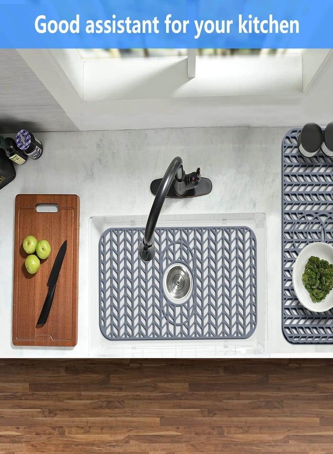 JIUBAR Sink Protectors for Kitchen Sink-24"x 12.5"Kitchen Sink Mat-Silicone Sink Mat Can be Sheared with 3 Reserved Holes-Protection of Stainless Steel Sink (Grey) - Image 5