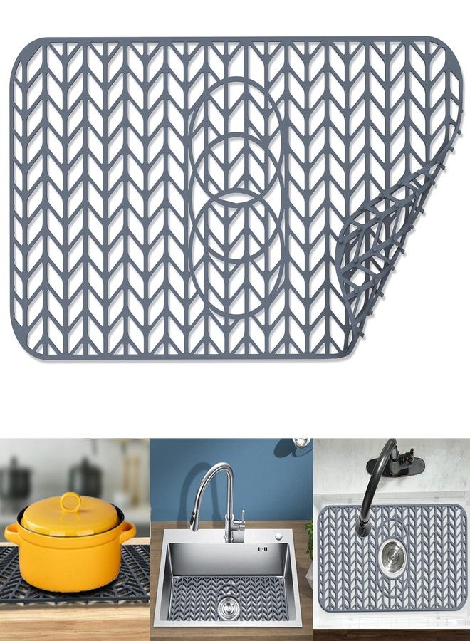 JIUBAR Sink Protectors for Kitchen Sink-24"x 12.5"Kitchen Sink Mat-Silicone Sink Mat Can be Sheared with 3 Reserved Holes-Protection of Stainless Steel Sink (Grey) - Image 1