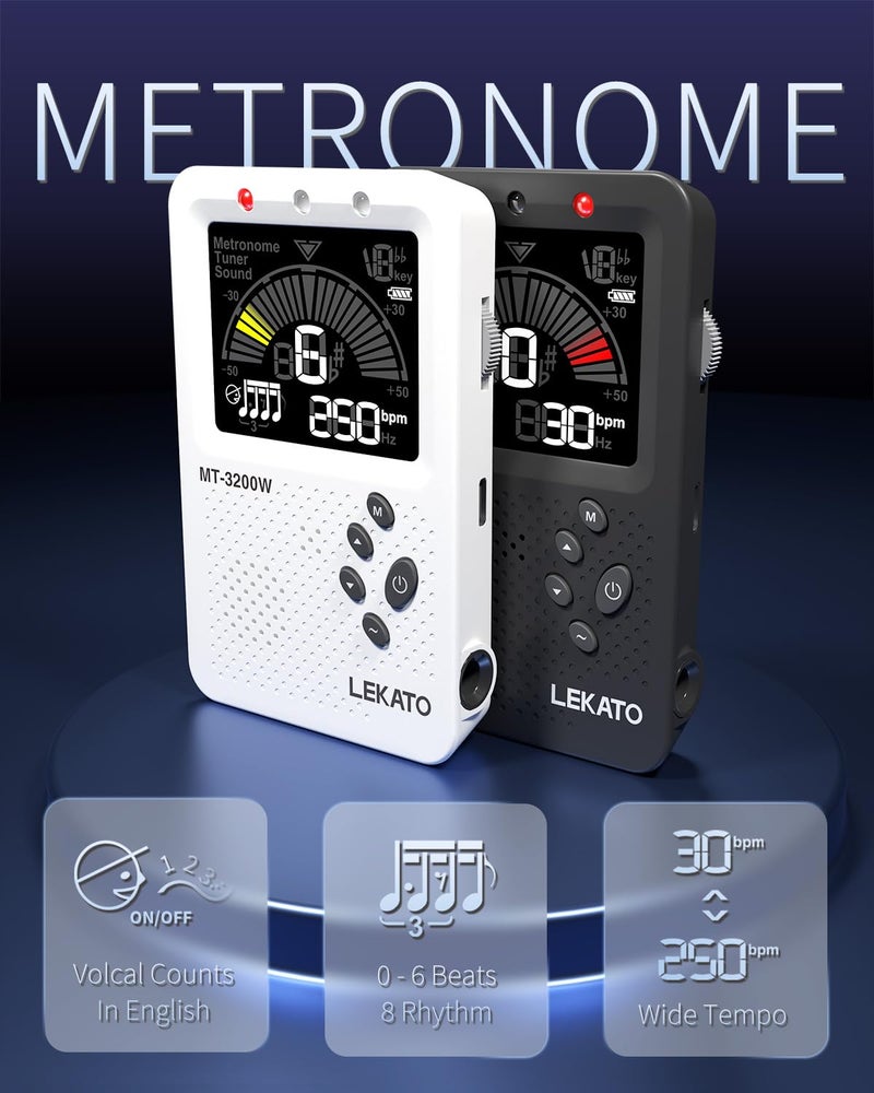 LEKATO Metronome Tuner, Rechargeable 3 In 1 Digital Metronome with Vocal Count, Tone Generator Tuners for Guitar, Bass, Violin, Ukulele, Chromatic, Clarinet, Trumpet, Flute, All Instruments, Black by LEKATO - Image 5