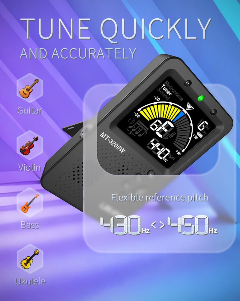 LEKATO Metronome Tuner, Rechargeable 3 In 1 Digital Metronome with Vocal Count, Tone Generator Tuners for Guitar, Bass, Violin, Ukulele, Chromatic, Clarinet, Trumpet, Flute, All Instruments, Black by LEKATO - Image 4