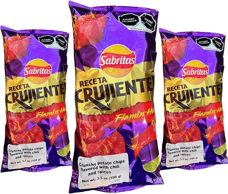 Sabritas Receta Crujiente Flamin' Hot Potato Chips - 3 Pack (3.5 oz Each) - Spicy Mexican Snack - Image 5