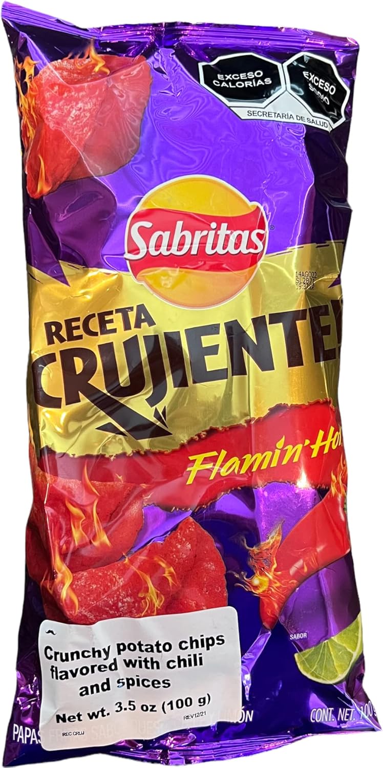 Sabritas Receta Crujiente Flamin' Hot Potato Chips - 3 Pack (3.5 oz Each) - Spicy Mexican Snack - Image 3