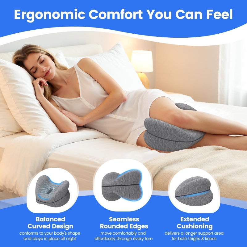 DailyCuddles Knee Pillow for Side Sleepers, Leg Pillow for Sleeping with Washable Cover and High-Density Memory Foam, Adaptive Support for Legs, Spine Aligning, Sciatica, Back, Hip, Knee, Grey - Image 4