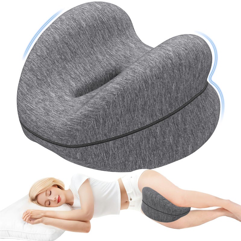 DailyCuddles Knee Pillow for Side Sleepers, Leg Pillow for Sleeping with Washable Cover and High-Density Memory Foam, Adaptive Support for Legs, Spine Aligning, Sciatica, Back, Hip, Knee, Grey - Image 1