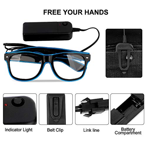 YouRfocus Led Light up Glasses 2 Pack Glow in The Dark Neon Rave Glasses for Rave Party, EDM, Halloween, Christmas, Wired with Battery Power (Blue + Green) - Image 5