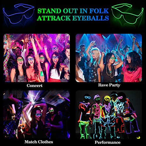 YouRfocus Led Light up Glasses 2 Pack Glow in The Dark Neon Rave Glasses for Rave Party, EDM, Halloween, Christmas, Wired with Battery Power (Blue + Green) - Image 2