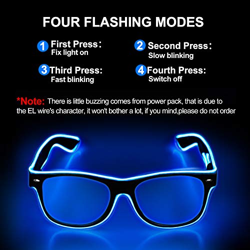 YouRfocus Led Light up Glasses 2 Pack Glow in The Dark Neon Rave Glasses for Rave Party, EDM, Halloween, Christmas, Wired with Battery Power (Blue + Green) - Image 4