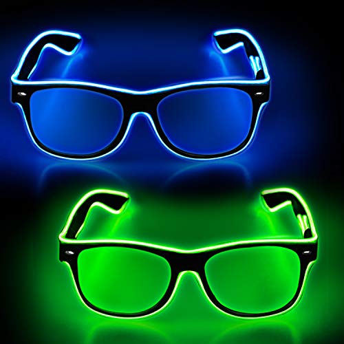 YouRfocus Led Light up Glasses 2 Pack Glow in The Dark Neon Rave Glasses for Rave Party, EDM, Halloween, Christmas, Wired with Battery Power (Blue + Green) - Image 1