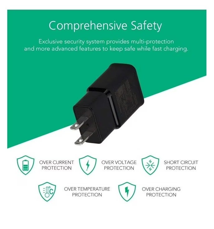 محول سفر سريع الشحن مع كابل USB نوع C إلى A 15 واط أسود - Image 2