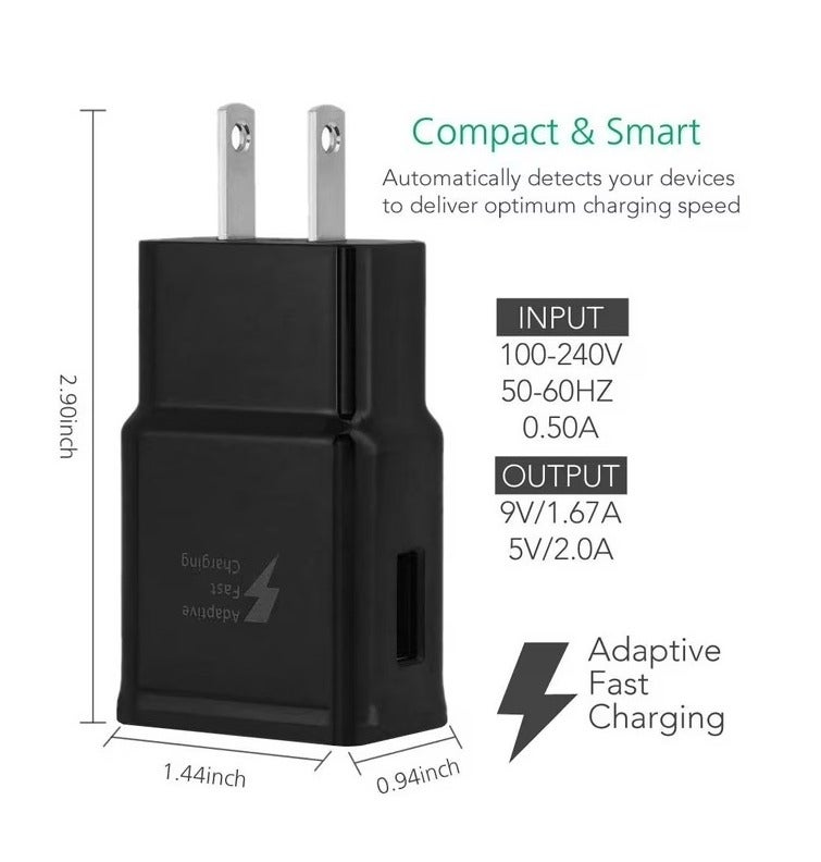 محول سفر سريع الشحن مع كابل USB نوع C إلى A 15 واط أسود - Image 3