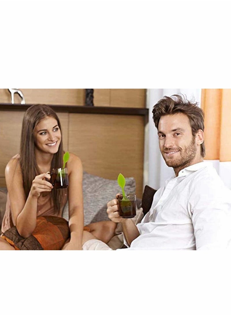 NIBEMINENT - Tea Leaf Infuser,Long Shape Handle-Stainless Steel Strainer Drip Tray Included Loose Infuser Silicone Kitchen Long Handle for Cups, Mugs and Teapots, Green - Image 1