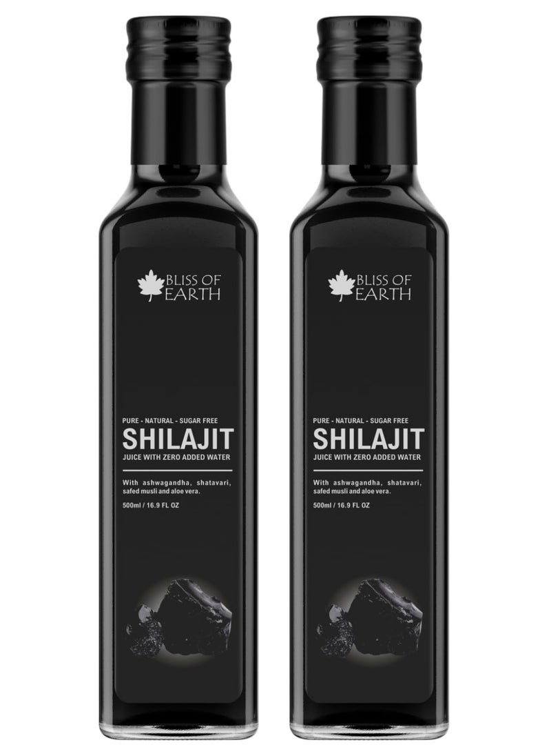 BLISS OF EARTH Shilajit Energy Drink Pure Authentic Himalayan Shilajit Juice For Men Rich In Fulvic Acid & Minerals Shilajeet Juice 500ml PET Bottle Pack of 2  - Image 1
