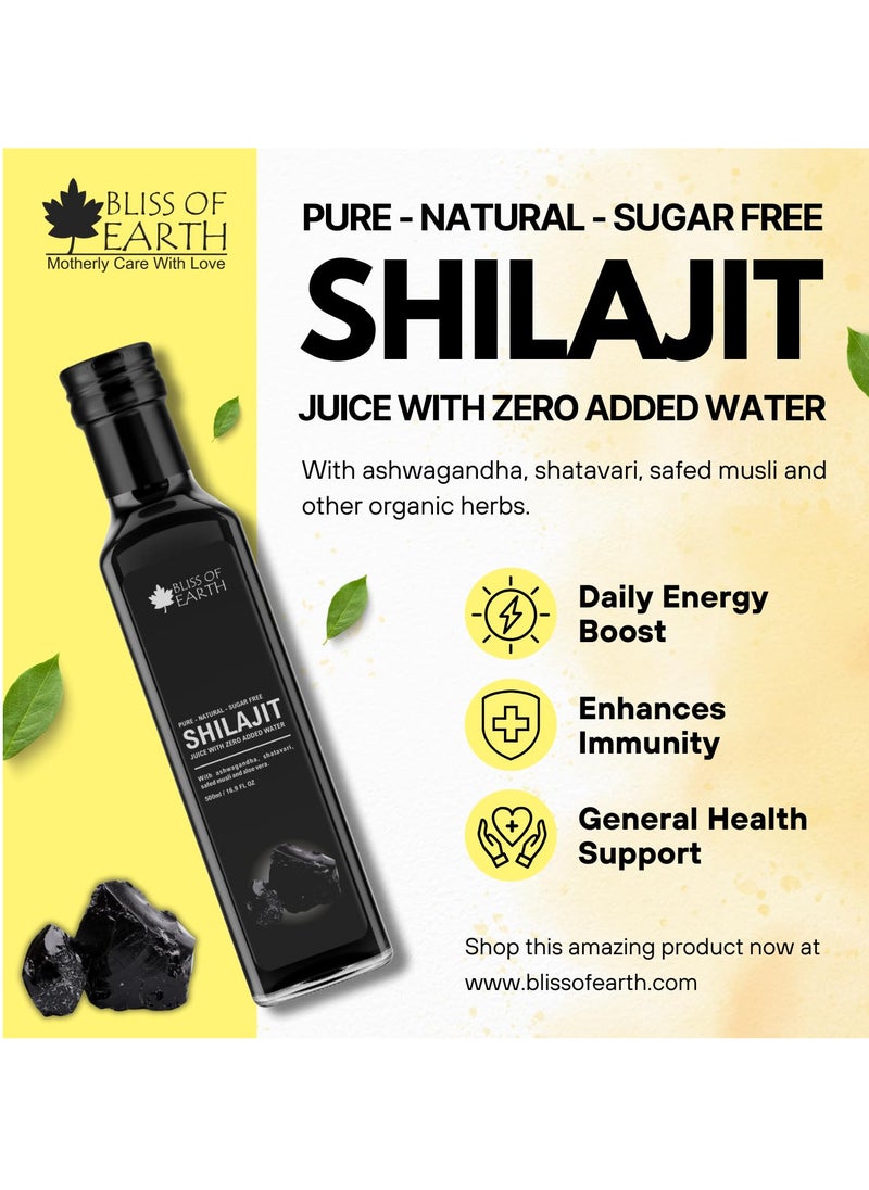 BLISS OF EARTH Shilajit Energy Drink Pure Authentic Himalayan Shilajit Juice For Men Rich In Fulvic Acid & Minerals Shilajeet Juice 500ml PET Bottle Pack of 2  - Image 2