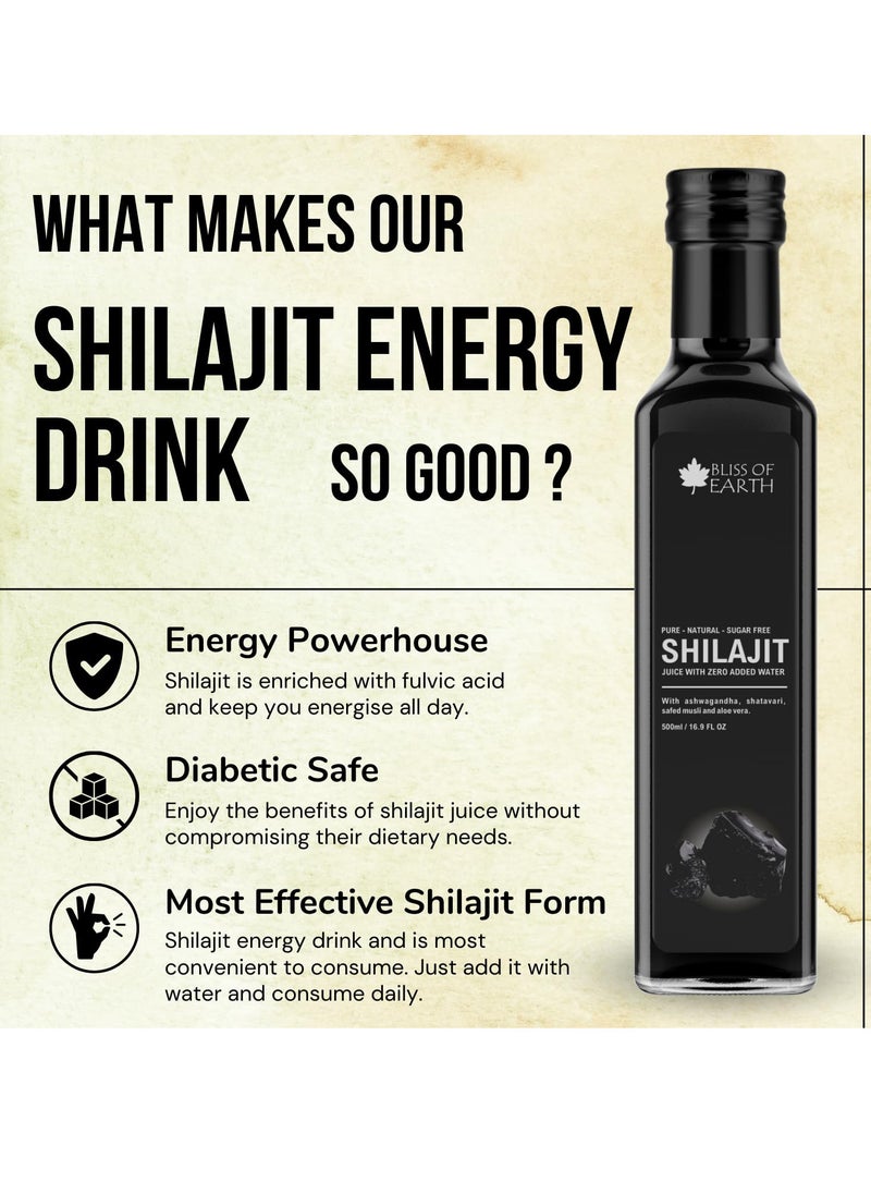 Shilajit Energy Drink Pure Authentic Himalayan Shilajit Juice For Men Rich In Fulvic Acid & Minerals Shilajeet Juice 500ml PET Bottle Pack of 2
