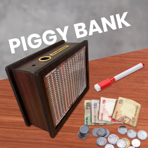 MOROVIK Money Saving Box for Kids and Adults | Wooden Money Bank with Lock | Big Size Piggy Bank 2 Lakh Target | 1 Lakh Saving Box with Numbers | Undiyal Hundi Pig (New New Bank) - Image 5
