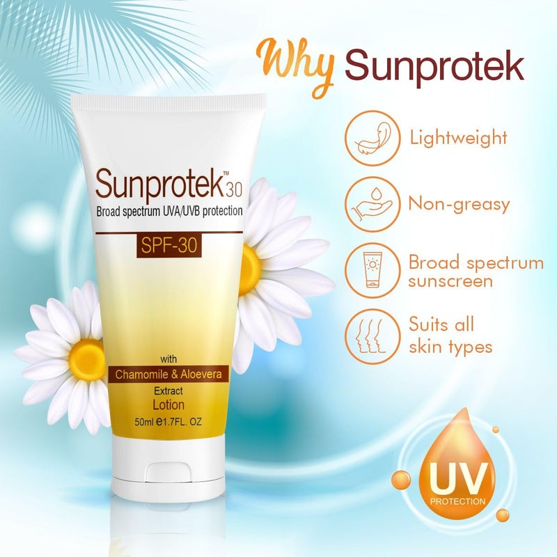 Salve Sunprotek Broad Spectrum Sunscreen with SPF 30 Body Face Lotion Protects from Harmful UVAUVB Sun Rays 50ml Pack of 4 - Image 2
