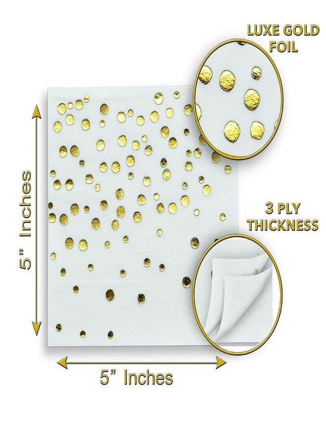 Sunshine Supply Confetti Dots Gold Cocktail Napkins - 3-Ply Disposable Decorative Party Napkins for Wedding, Engagement, Bridal Shower & Birthday Celebrations - Image 2