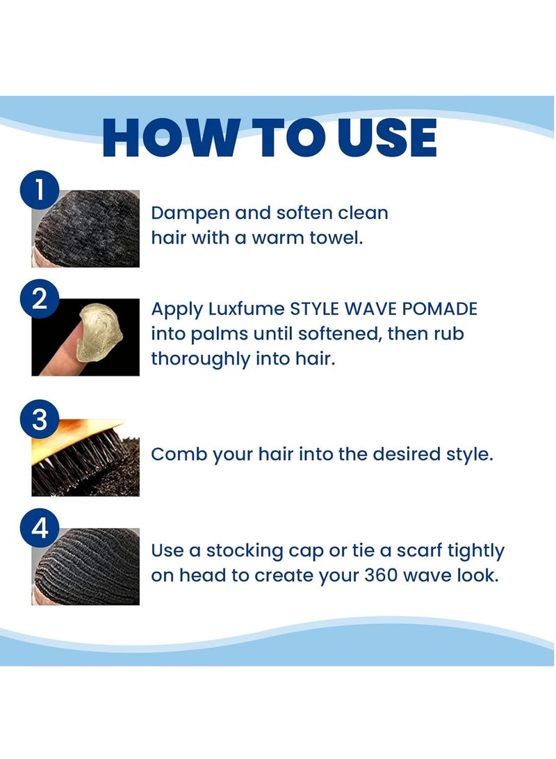 لوكس فيوم كريم زبدة الزبدة الطبيعي للرجال 360 Wave Training and Wolfing Grease مملوء بزيت بذور الجوجوبا بزبدة الشيا للتحكم في الرطوبة موجات ذات طبقات ولمعان حريري 3.18 أوقية - Image 5