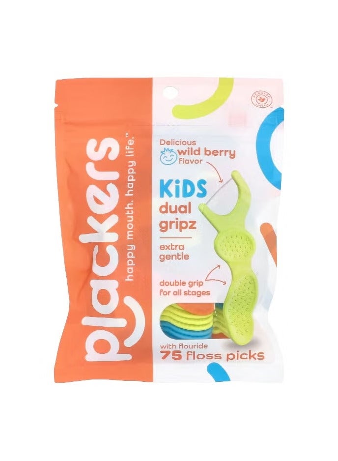 بلاكرز، خيط تنظيف أسنان مزدوج للأطفال، لطيف للغاية مع الفلورايد، بنكهة التوت البري، 75 خيط تنظيف أسنان - Image 1
