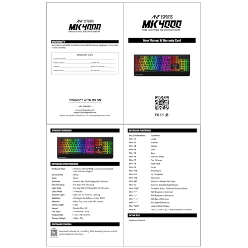 Ant Esports MK4000 Smartchoice Mechanical Gaming Keyboard, RGB LED Backlit Aluminium Base, Hot Swappable Switches, Full Size 104 Keys,Fully Programmable Red Switch, Wired USB, PC Laptop PS5 Compatible - Image 5